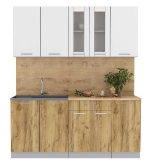 ГОТОВАЯ КУХНЯ МИЛА 1,8 (БЕЛЫЙ/ ДУБ ЗОЛОТОЙ)