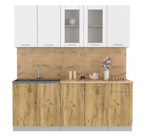 ГОТОВАЯ КУХНЯ МИЛА 2,0 (БЕЛЫЙ/ ДУБ ЗОЛОТОЙ)