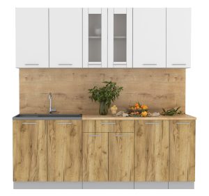 ГОТОВАЯ КУХНЯ МИЛА 2,1 (БЕЛЫЙ/ ДУБ ЗОЛОТОЙ)