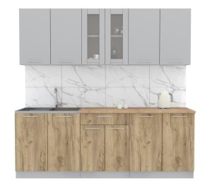 ГОТОВАЯ КУХНЯ МИЛА 2,2 (СЕРЕБРО/ ДУБ ЗОЛОТОЙ)