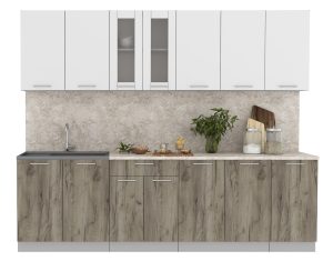 ГОТОВАЯ КУХНЯ МИЛА 2,6 (БЕЛЫЙ/ ДУБ СЕРЫЙ)