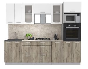 ГОТОВАЯ КУХНЯ МИЛА 2,6 ВТ (БЕЛЫЙ/ ДУБ СЕРЫЙ)