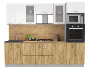 ГОТОВАЯ КУХНЯ МИЛА 2,6 ВТ (БЕЛЫЙ/ ДУБ ЗОЛОТОЙ)
