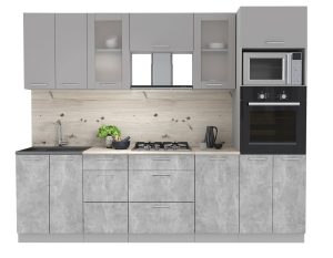 ГОТОВАЯ КУХНЯ МИЛА 2,6 ВТ (СЕРЕБРО/ БЕТОН)