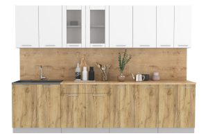 ГОТОВАЯ КУХНЯ МИЛА 3,0 (БЕЛЫЙ/ ДУБ ЗОЛОТОЙ)