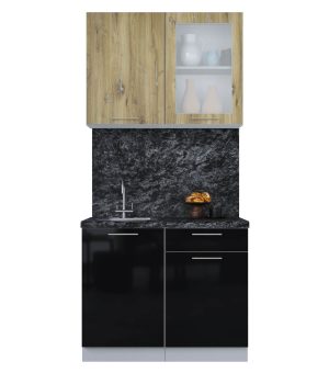 ГОТОВАЯ КУХНЯ ПЛАСТИК 1,0Б (ДУБ ЭПОКСИД/ ЧЕРНЫЙ ГЛЯНЕЦ)