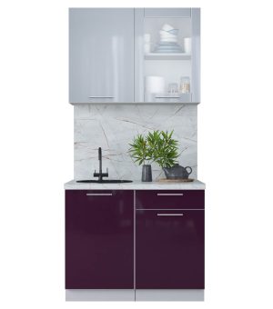 ГОТОВАЯ КУХНЯ ПЛАСТИК 1,0Б (ТУМАННЫЙ ГЛЯНЕЦ/ СЛИВА ГЛЯНЕЦ)