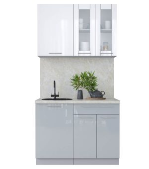 ГОТОВАЯ КУХНЯ ПЛАСТИК 1,1Б (БЕЛЫЙ ГЛЯНЕЦ/ ТУМАННЫЙ ГЛЯНЕЦ)