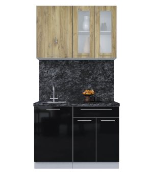 ГОТОВАЯ КУХНЯ ПЛАСТИК 1,1Б (ДУБ ЭПОКСИД/ ЧЕРНЫЙ ГЛЯНЕЦ)