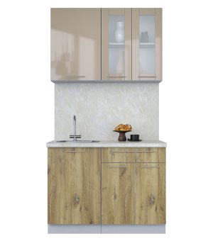 ГОТОВАЯ КУХНЯ ПЛАСТИК 1,1Б (КАПУЧИНО ГЛЯНЕЦ/ ДУБ ЭПОКСИД)