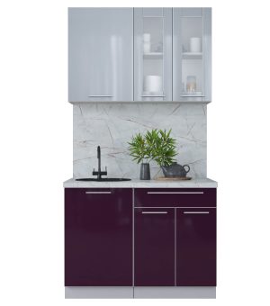 ГОТОВАЯ КУХНЯ ПЛАСТИК 1,1Б (ТУМАННЫЙ ГЛЯНЕЦ/ СЛИВА ГЛЯНЕЦ)