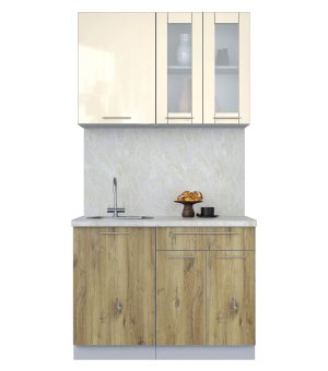 ГОТОВАЯ КУХНЯ ПЛАСТИК 1,1Б (ВАНИЛЬ ГЛЯНЕЦ/ ДУБ ЭПОКСИД)