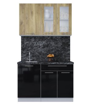 ГОТОВАЯ КУХНЯ ПЛАСТИК 1,2Б (ДУБ ЭПОКСИД/ ЧЕРНЫЙ ГЛЯНЕЦ)