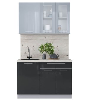 ГОТОВАЯ КУХНЯ ПЛАСТИК 1,2Б (ТУМАННЫЙ ГЛЯНЕЦ/ АНТРАЦИТ)