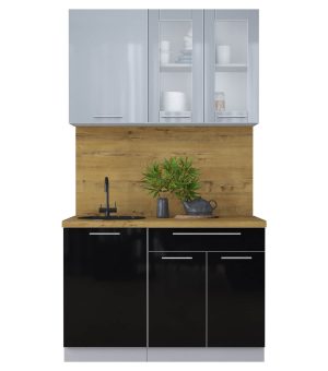 ГОТОВАЯ КУХНЯ ПЛАСТИК 1,2Б (ТУМАННЫЙ ГЛЯНЕЦ/ ЧЕРНЫЙ ГЛЯНЕЦ)