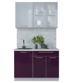 ГОТОВАЯ КУХНЯ ПЛАСТИК 1,2Б (ТУМАННЫЙ ГЛЯНЕЦ/ СЛИВА ГЛЯНЕЦ)