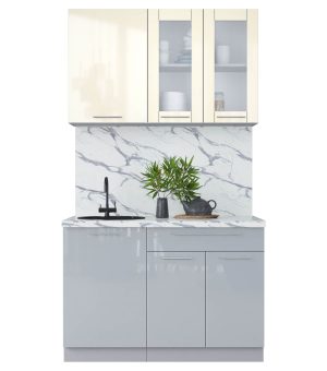 ГОТОВАЯ КУХНЯ ПЛАСТИК 1,2Б (ВАНИЛЬ ГЛЯНЕЦ/ ТУМАННЫЙ ГЛЯНЕЦ)