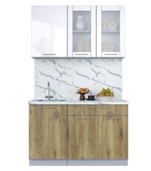 ГОТОВАЯ КУХНЯ ПЛАСТИК 1,3Б (БЕЛЫЙ ГЛЯНЕЦ/ ДУБ ЭПОКСИД)