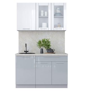 ГОТОВАЯ КУХНЯ ПЛАСТИК 1,3Б (БЕЛЫЙ ГЛЯНЕЦ/ ТУМАННЫЙ ГЛЯНЕЦ)