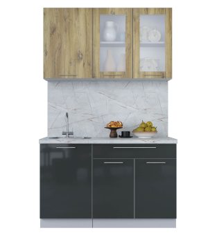ГОТОВАЯ КУХНЯ ПЛАСТИК 1,3Б (ДУБ ЭПОКСИД/ АНТРАЦИТ)