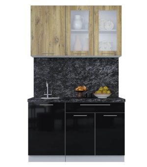 ГОТОВАЯ КУХНЯ ПЛАСТИК 1,3Б (ДУБ ЭПОКСИД/ ЧЕРНЫЙ ГЛЯНЕЦ)