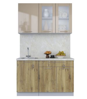 ГОТОВАЯ КУХНЯ ПЛАСТИК 1,3Б (КАПУЧИНО ГЛЯНЕЦ/ ДУБ ЭПОКСИД)