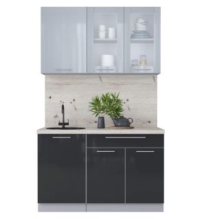 ГОТОВАЯ КУХНЯ ПЛАСТИК 1,3Б (ТУМАННЫЙ ГЛЯНЕЦ/ АНТРАЦИТ)