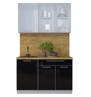 ГОТОВАЯ КУХНЯ ПЛАСТИК 1,3Б (ТУМАННЫЙ ГЛЯНЕЦ/ ЧЕРНЫЙ ГЛЯНЕЦ)