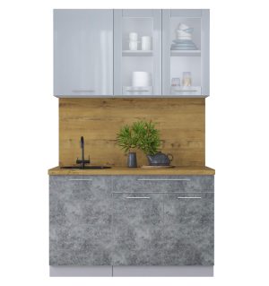 ГОТОВАЯ КУХНЯ ПЛАСТИК 1,3Б (ТУМАННЫЙ ГЛЯНЕЦ/ МРАМОР)