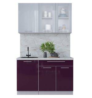 ГОТОВАЯ КУХНЯ ПЛАСТИК 1,3Б (ТУМАННЫЙ ГЛЯНЕЦ/ СЛИВА ГЛЯНЕЦ)