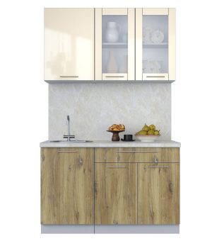 ГОТОВАЯ КУХНЯ ПЛАСТИК 1,3Б (ВАНИЛЬ ГЛЯНЕЦ/ ДУБ ЭПОКСИД)