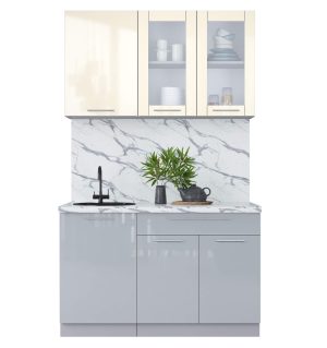 ГОТОВАЯ КУХНЯ ПЛАСТИК 1,3Б (ВАНИЛЬ ГЛЯНЕЦ/ ТУМАННЫЙ ГЛЯНЕЦ)