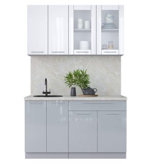 ГОТОВАЯ КУХНЯ ПЛАСТИК 1,4Б (БЕЛЫЙ ГЛЯНЕЦ/ ТУМАННЫЙ ГЛЯНЕЦ)