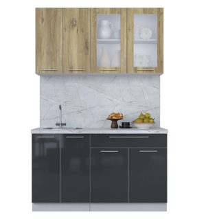 ГОТОВАЯ КУХНЯ ПЛАСТИК 1,4Б (ДУБ ЭПОКСИД/ АНТРАЦИТ)