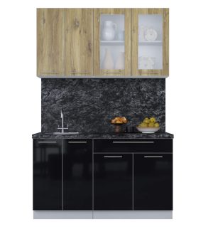 ГОТОВАЯ КУХНЯ ПЛАСТИК 1,4Б (ДУБ ЭПОКСИД/ ЧЕРНЫЙ ГЛЯНЕЦ)