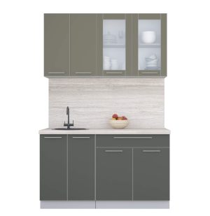 ГОТОВАЯ КУХНЯ ПЛАСТИК 1,4Б (КВАРЦЕВЫЙ/ ШТОРМ)