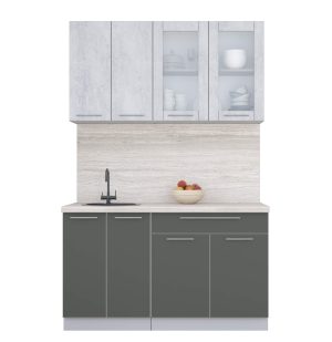 ГОТОВАЯ КУХНЯ ПЛАСТИК 1,4Б (ОКСИД СВЕТЛЫЙ/ ШТОРМ)