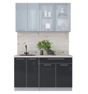 ГОТОВАЯ КУХНЯ ПЛАСТИК 1,4Б (ТУМАННЫЙ ГЛЯНЕЦ/ АНТРАЦИТ)