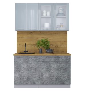 ГОТОВАЯ КУХНЯ ПЛАСТИК 1,4Б (ТУМАННЫЙ ГЛЯНЕЦ/ МРАМОР)