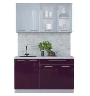 ГОТОВАЯ КУХНЯ ПЛАСТИК 1,4Б (ТУМАННЫЙ ГЛЯНЕЦ/ СЛИВА ГЛЯНЕЦ)