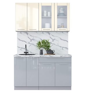 ГОТОВАЯ КУХНЯ ПЛАСТИК 1,4Б (ВАНИЛЬ ГЛЯНЕЦ/ ТУМАННЫЙ ГЛЯНЕЦ)