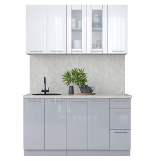 ГОТОВАЯ КУХНЯ ПЛАСТИК 1,5Б (БЕЛЫЙ ГЛЯНЕЦ/ ТУМАННЫЙ ГЛЯНЕЦ)