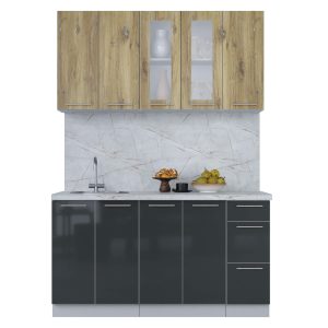 ГОТОВАЯ КУХНЯ ПЛАСТИК 1,5Б (ДУБ ЭПОКСИД/ АНТРАЦИТ)