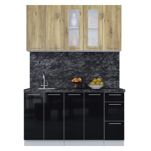 ГОТОВАЯ КУХНЯ ПЛАСТИК 1,5Б (ДУБ ЭПОКСИД/ ЧЕРНЫЙ ГЛЯНЕЦ)