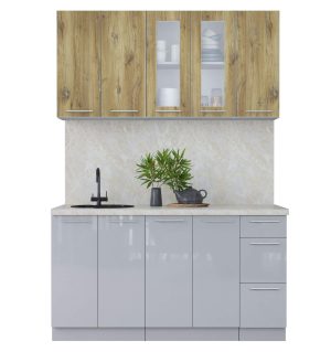 ГОТОВАЯ КУХНЯ ПЛАСТИК 1,5Б (ДУБ ЭПОКСИД/ ТУМАННЫЙ ГЛЯНЕЦ)