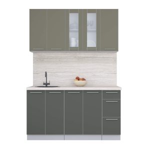 ГОТОВАЯ КУХНЯ ПЛАСТИК 1,5Б (КВАРЦЕВЫЙ/ ШТОРМ)