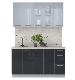 ГОТОВАЯ КУХНЯ ПЛАСТИК 1,5Б (ТУМАННЫЙ ГЛЯНЕЦ/ АНТРАЦИТ)