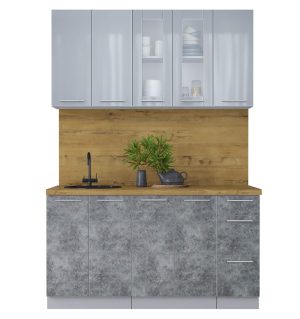 ГОТОВАЯ КУХНЯ ПЛАСТИК 1,5Б (ТУМАННЫЙ ГЛЯНЕЦ/ МРАМОР)