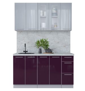 ГОТОВАЯ КУХНЯ ПЛАСТИК 1,5Б (ТУМАННЫЙ ГЛЯНЕЦ/ СЛИВА ГЛЯНЕЦ)