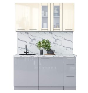 ГОТОВАЯ КУХНЯ ПЛАСТИК 1,5Б (ВАНИЛЬ ГЛЯНЕЦ/ ТУМАННЫЙ ГЛЯНЕЦ)